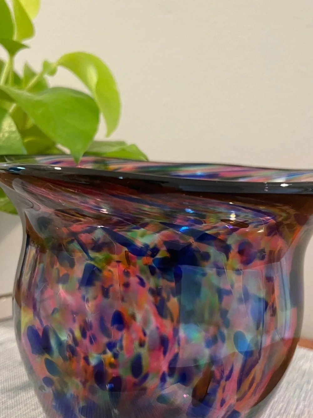 Handblown Art Glass Vase | Multicolor Confetti & Swirl Design | 5